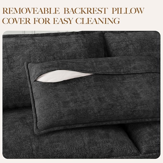 Accent Sofa Chair with Storage Ottoman Cloud Sigle Couch with Side Pocket for Living Room Bedroom and Apartment Dark Grey