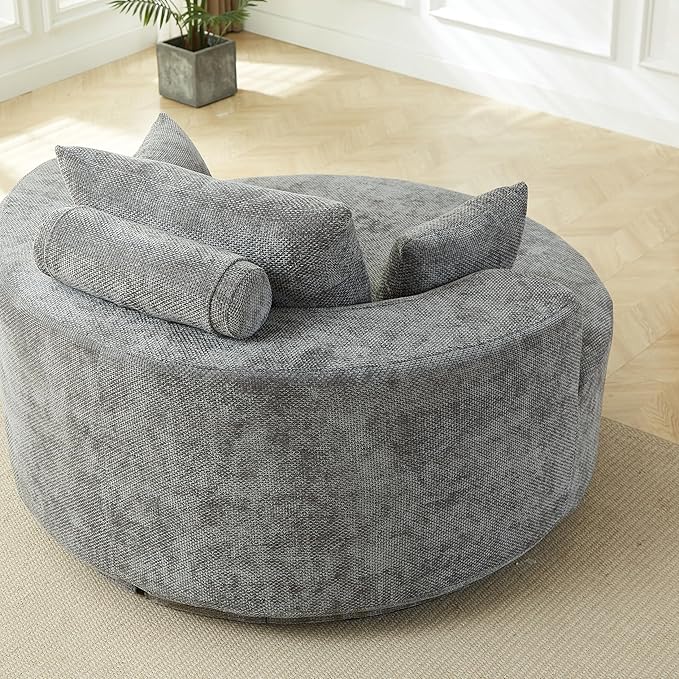 KEIKI 55 Oversized Swivel Accent Chair Chenille Barrel Chairs Upholstered Round Swivel Chair Single Sofa Armchair Sleeper Chair for Living Room Lounge Grey