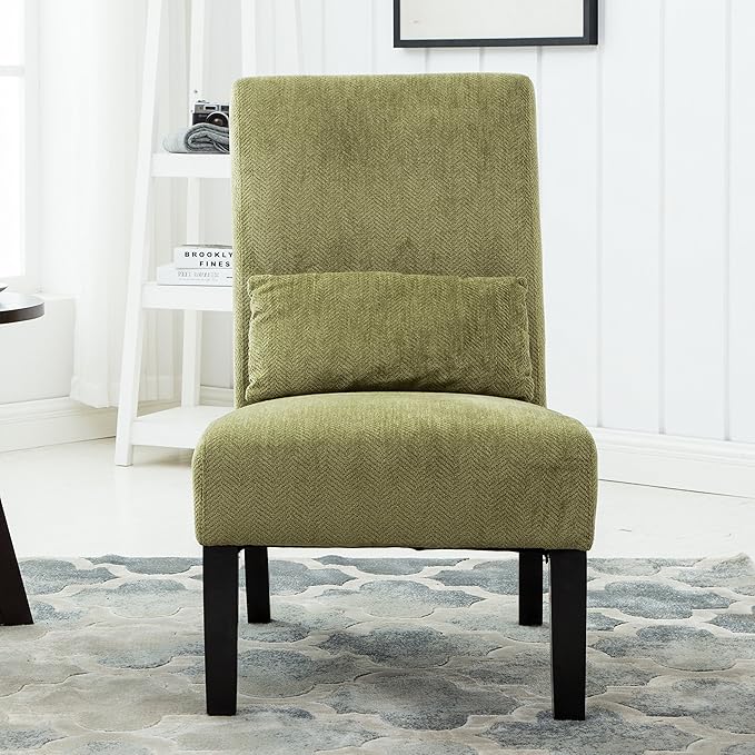 Roundhill Furniture Pisano Spring Green Fabric Armless Contemporary Accent Chair with Kidney Pillow