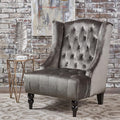 Modern Wingback Accent Chair Tufted Velvet Couch Sofas with High Back Thick Padded Cushioned Seats for Living Room Victorian Style Grey