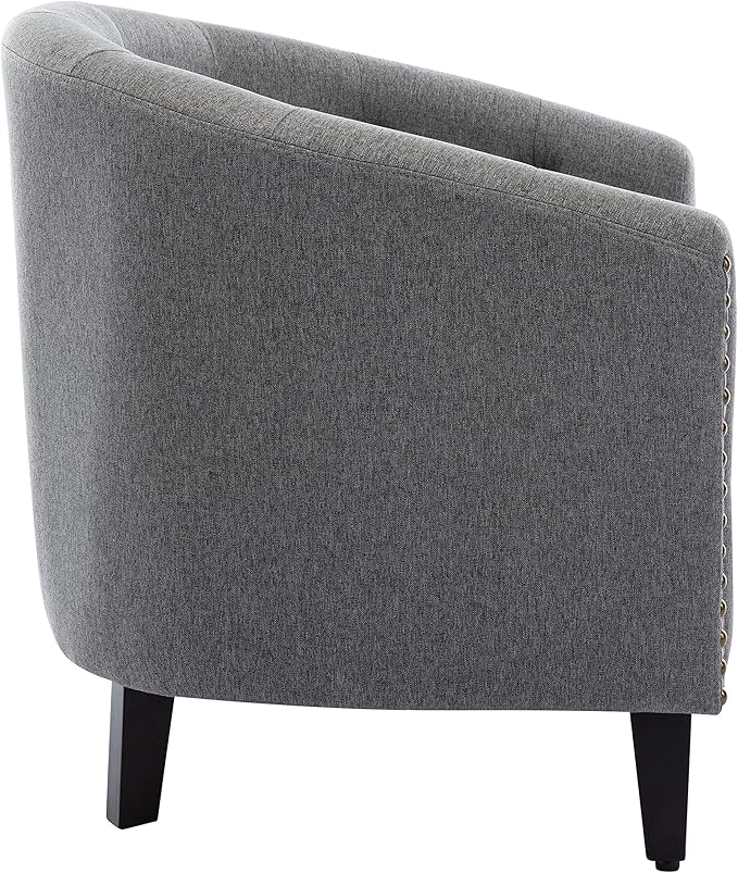 Generic Linen Fabric Tufted Barrel ChairTub Chair for Living Room Bedroom Club Chairs Grey