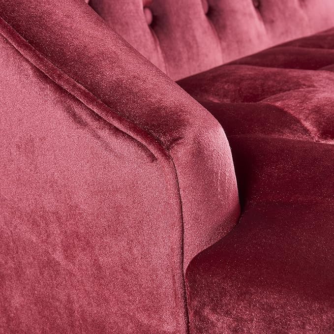 Christopher Knight Home GDFStudio Leona Modern Glam Tufted Velvet Wingback Loveseat Wine and Dark Brown 34.00 ''D x 50.25‘’W x 38.50'' H