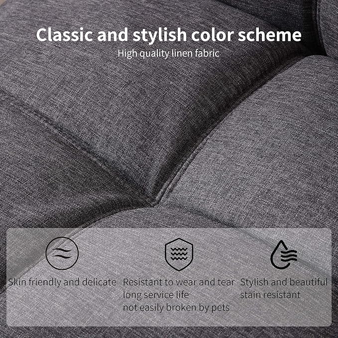 Vyfipt Futon Bed/CouchGrey Polyester Memory Foam Small Splitback Easy-Convert Backrests&ampArmrestsStain-Resistant Fabric Sofas 71x33x31.5
