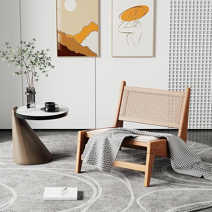 HAOBO Home Rattan Chair Mid Century Modern Accent Chair Living Room Chair Boho Chairs with Wooden Frame for Home Bedroom Set of 2