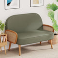 Aklaus 45 W Faux Leather Small loveseat with Natural Rattan ArmsUpholstered Modern Mini Sofa Couch Love Seat Settee Bench with Back for Living Room Bedroom Office Small Space Entryway Green