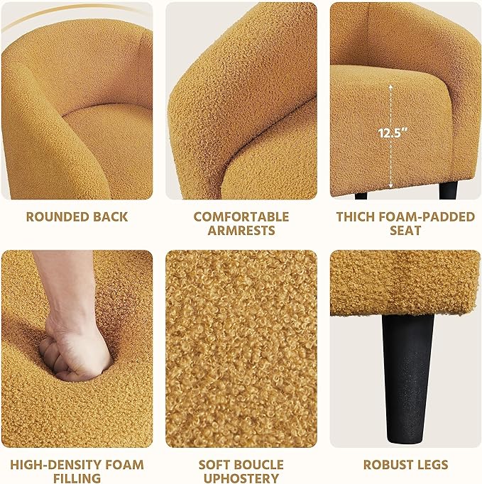 Yaheetech Accent Chairs for Living Room Furry Barrel Chairs Set of 2 Sherpa Chairs with Soft Padded Armrest Club Chairs for Bedroom Waiting Room Office Mustard Yellow