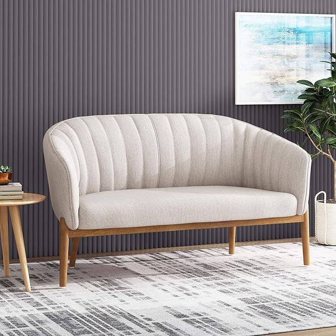 Great Deal Furniture Noble House Galena Mid-Century Fabric Loveseat in Beige