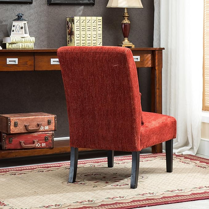 Pisano Red Chenille Armless Accent Chair with Pillow - Modern Contemporary Style for Living Room or Bedroom