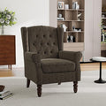 Pia Ricco High Back Floral Accent Chair - Retro Wingback Upholstered Armchair with Nailhead Trim Solid Wood Legs Fabric Living Room Bedroom Reading Chair (Taupe)
