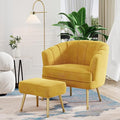 Andeworld Velvet Accent Chair with Ottoman Upholstered Modern Single Sofa Side ChairComfy Barrel Club Living Room Armchair with Golden Metal Legs for Bedroom Living Reading Room Office Yellow