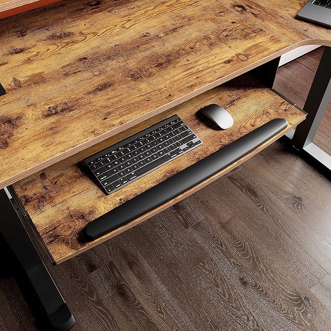 EUREKA ERGONOMIC Standing Desk with Keyboard Tray Computer Desk 61 L Shaped Electric Adjustable Height Desk w Monitor Stand LED Corner Sit Stand Desk Gaming Desk Dual MotorRight/Rustic Brown
