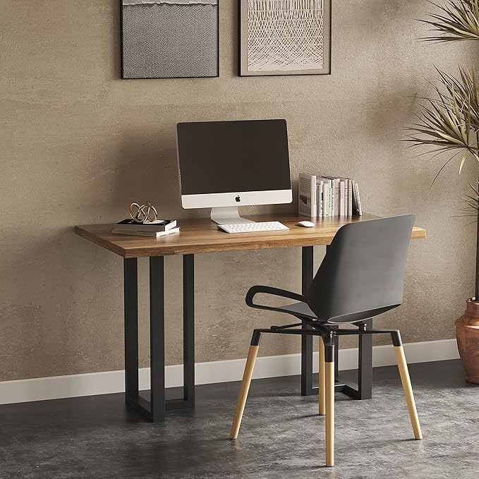 Metal Table Legs Heavy Duty Square Tube Desk Frame Industrial Dining/Coffee/Computer Table Legs Set of 2 (Matte Black-T)