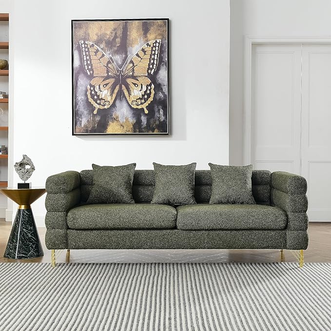 Black Sofa Set Living Room Furniture Sets Comfy Couch and Loveseat Teddy Boucle Fluffy Tufted 3 Seater Cloud Couch Sets for Bedroom Office juegos de muebles de sala Modern Soft Cushioned&amp Golden
