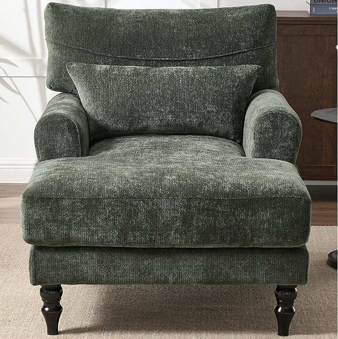 KEIKI Chaise Lounge Chair Indoor Modern Leisure Sleeper Sofa Chair w/Double Deep Cushion Accent Upholstered Reading Side Armchair Recliner Arm Chairs for Living Room &amp Bedroom Easy Assembly G