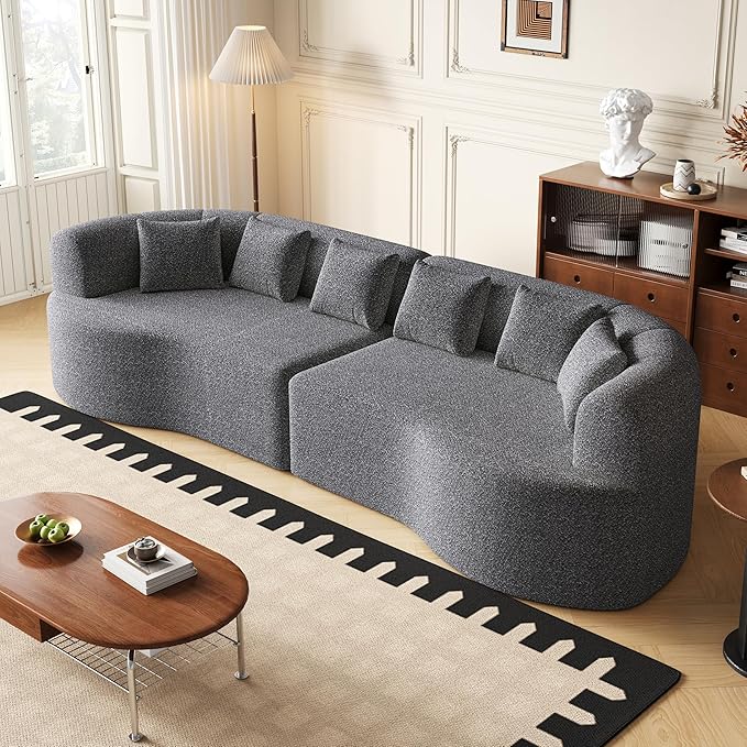 106.3” Curved Sectional Sofa Oversized Curved Couch for Living Room Mid Century Modern Chenille Fabric Sofas Foam Couch Modular Cloud Couches with Pillows No Assembly Grey