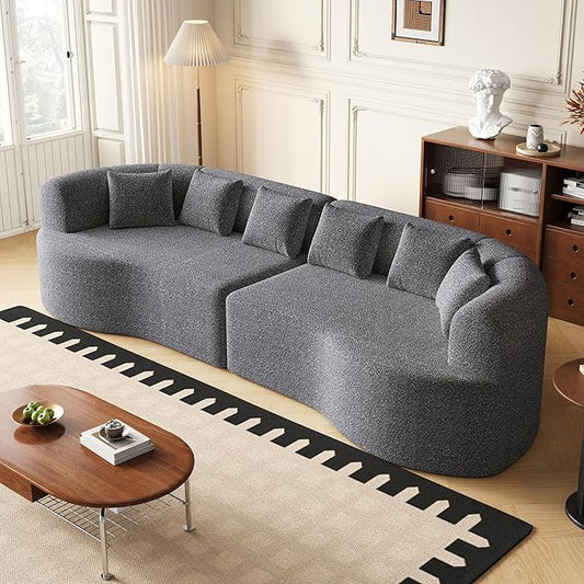 106.3” Curved Sectional Sofa Oversized Curved Couch for Living Room Mid Century Modern Chenille Fabric Sofas Foam Couch Modular Cloud Couches with Pillows No Assembly Grey