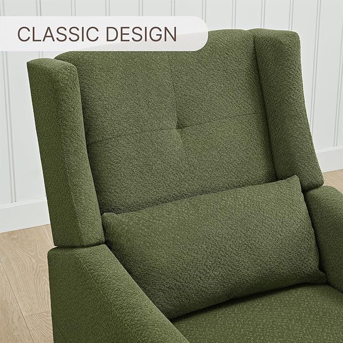 Swivel Rocker Recliner Chair Nursery Glider Recliner with Wood Base Manual Rocking Comfy Upholstered Fabric Reclining Single Sofa for Nursery Bedroom Living Room