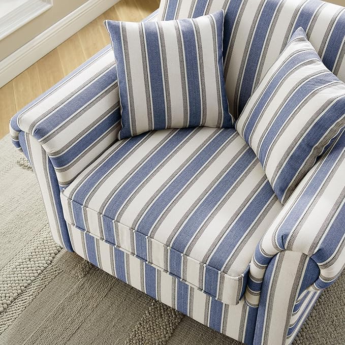 VANOMi 40 W Oversized Accent Chair Oversized Reading Chair for Living Room Comfy Reading Nook Chairs for Bedroom Upholstered Large Chair Armchair Single Sofa for Small Space (Navy Stripe)