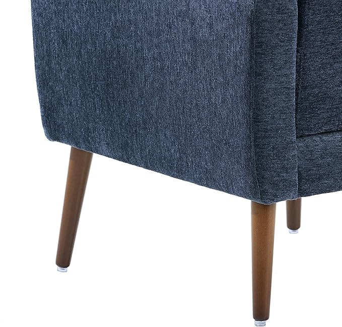 Livavege Mid Century Accent Chair with Wood Frame Chenille Fabric Modern Upholstered Lounge Reading Living Room Armchair w/Waist Cushion Comfy Single Sofa for Bedroom Sunroom Dark Blue