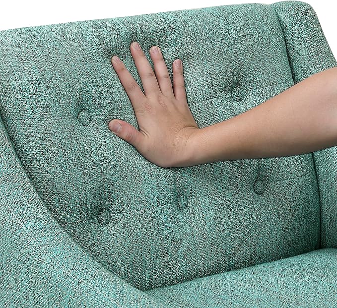 Lexicon Living Room Accent Chair Textured Fabric Upholstered Arm Chair with Button Tufted Back Sloped Arms and Wooden Legs Green