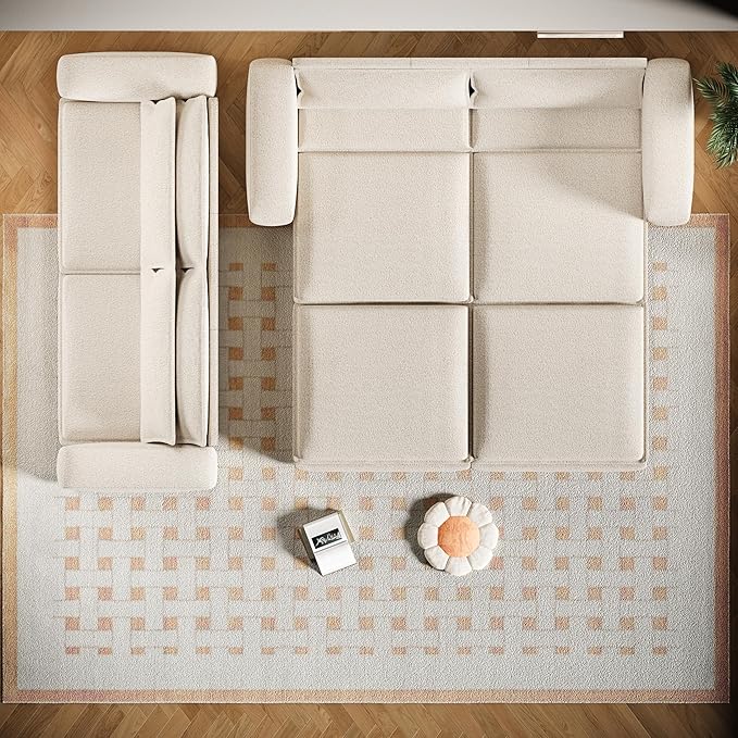 KEIKI 93 King Size Sleeper Sofa Bed Pull Out Sofa Bed 3 in 1 Convertible Sleeper Sofa 3 Seat Teddy Couch with 2 Lumbar Pillows for Living Room Apartment Office Studies Beige
