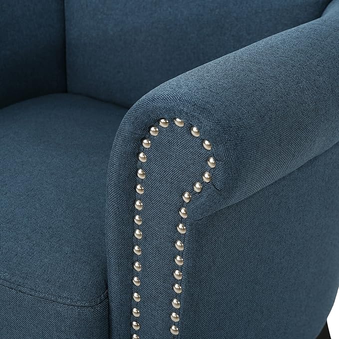 Christopher Knight Home Brice Vintage Scroll Arm Studded Fabric Club Chair Navy Blue / Dark Brown 31D x 29.5W x 31.5H in