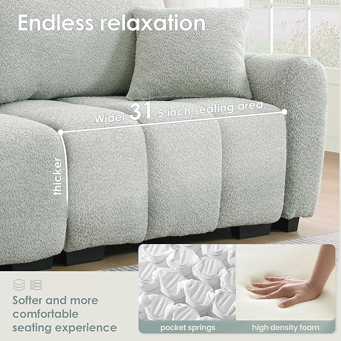 Oversized Modular Sectional SofaGifts for Women MenL Shaped Sectional Couches for Apartment110 inch 4 Seat Modular Couch with Movable OttomanBoucleLight Green