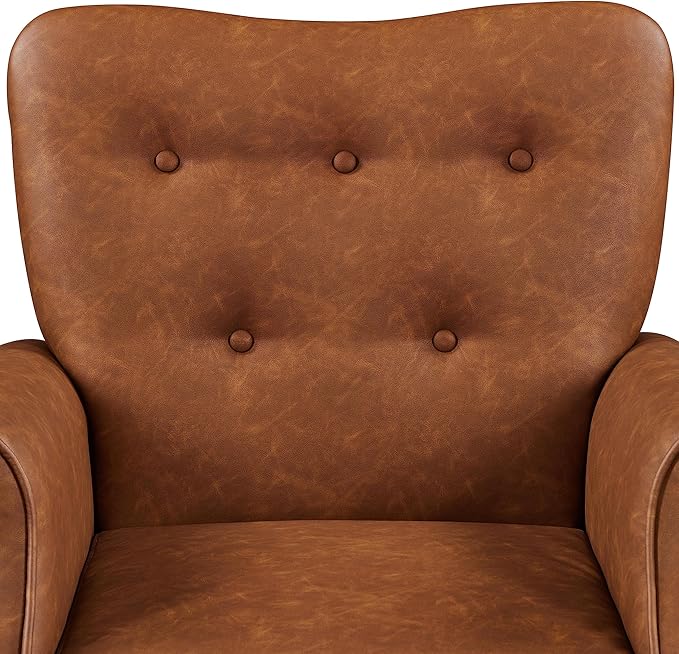 Yaheetech Modern Armchair Mid Century PU Leather Accent Chair with Sturdy Wood Legs and High Back for Small Space Upholstered Club Sofa for Living Room/Bedroom Set of 2 Retro Brown