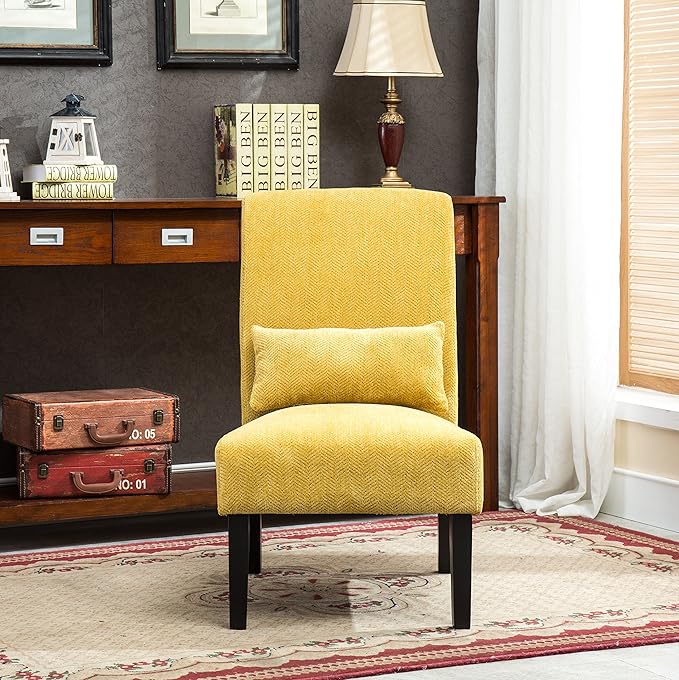 Pisano Contemporary Chenille Accent Chair - Yellow - Armless Deep Seat Comfort Pillow - Modern Bedroom/Living Room Chair