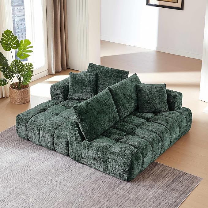 108'' Modular Sectional Cloud Couch L-Shape Boneless Couch for Living Room with Deep Seat Comfy Sleeper Sofa for Living Room Apartment Reception Spaces No Assembly Required Green