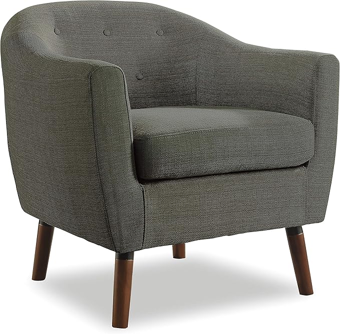 Homelegance Lucille Modern Accent Chair Upholstered Reading Chair with Button-Tufted Back Sloped Arms Removable Seat Cushion Cover and Espresso Wood Legs for Living Room Bedroom or Office Gray