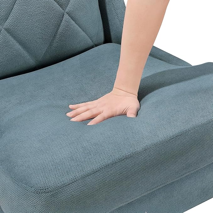 Lexicon Modern Accent Chair Living Room Chenille Upholstered Single Sofa Chair with Gold Metal Legs Wing Back &amp Diamond Stitched Back Armchair for Bedroom/Office/Waiting Room Blue