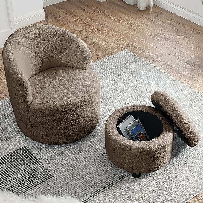 Swivel Barrel Chair Living Room Swivel Chair with Round Storage Chair 360 ° Swivel Club Chair Nursery Bedroom Office Hotel with upholstered Modern Armchair Fabric