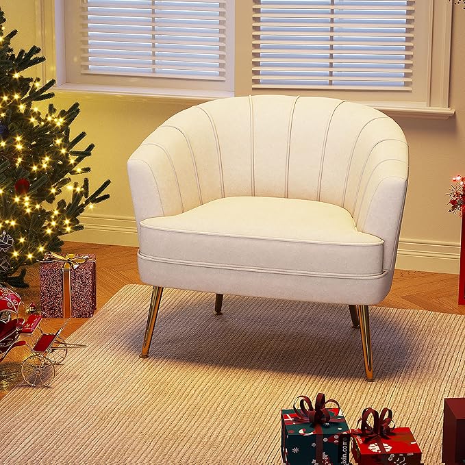 Velvet Accent Chairs for Living Room Bedroom Office Leisure Upholstered Single Sofa Chair Arm Chair Comfy Chair Reading Club Coffee Chair with Metal Legs Beige