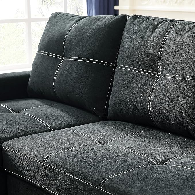 Ucloveria Reversible Sectional Sofa Couch Sleeper Sofa Bed with Storage Chaise Pull Out Couch Bed for Living Room L-Shape Lounge 2 in 1 Sectional Couch with Pull Out Bed Black