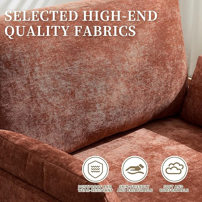 Mid-Century Modern Accent Chair 2-in-1 Foldable Sofa Couch Convertible Sleeper Bed Extra Wide Upholstered Armchair with 3 Pillows &amp Side Pocket for Living Room Bedroom (Orange)