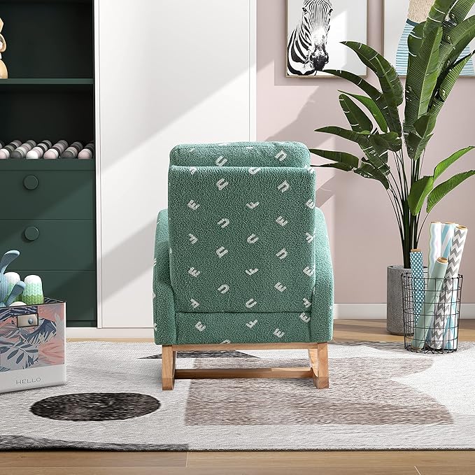 Green Rocking Chair for Nursery &amp Living Room Comfortable Rocker Armchair with Side Pockets Modern MidCentury Accent Chair 300 Lb Capacity