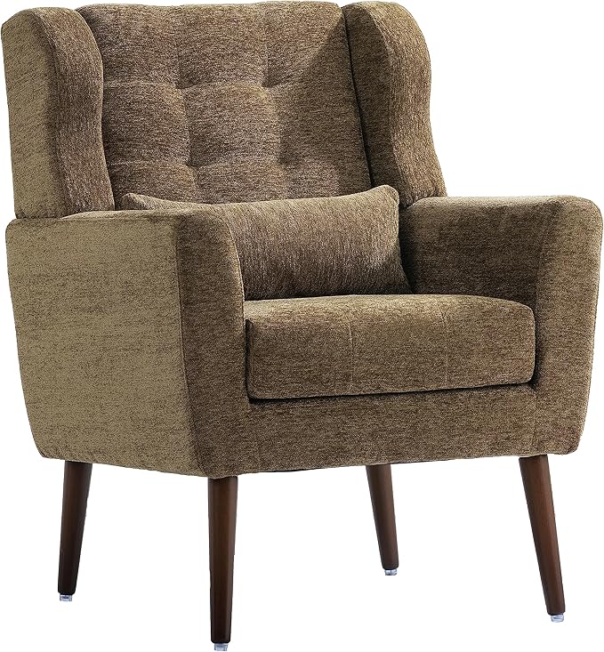 Modern Accent Chair Upholstered Foam Filled Living Room Chairs Comfy Reading Chair Mid Century Modern Chair with Chenille Fabric Lounge Arm Chairs Armchair for Living Room Bedroom