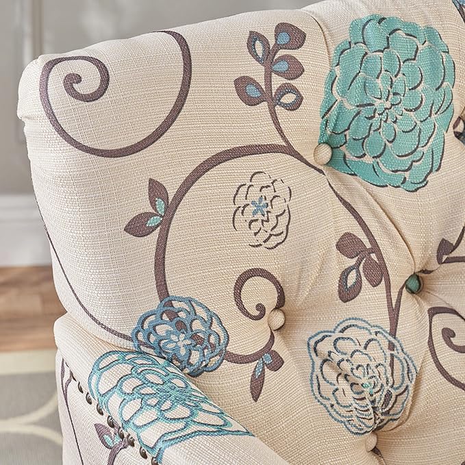 Merax Comfy Armchair Home Fabric Accent Chair Bedding Room FurnitureBlue and Light Beige