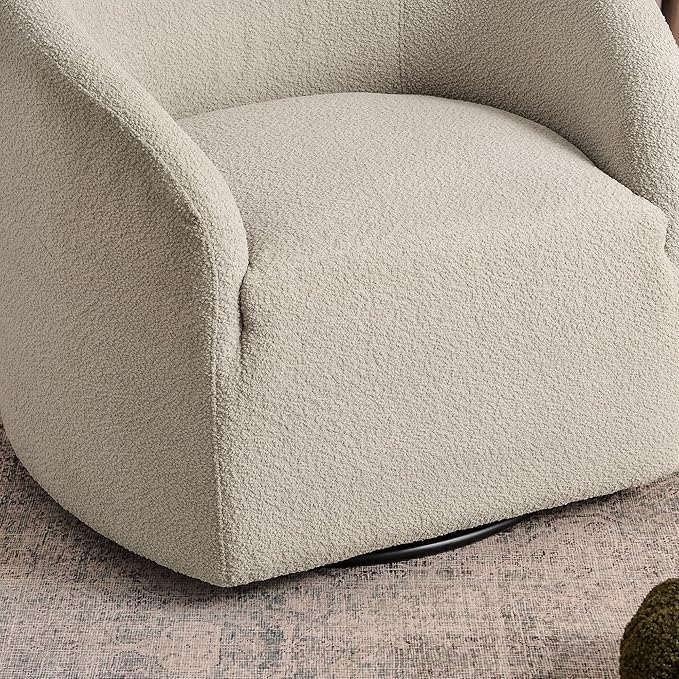 KINWELL 32 Wide Modern Boucle Swivel Barrel Chairs Set of 2 No Assembly Round Upholstered Swivel Accent Armchairs for Living Room Bedroom (Oatmeal)
