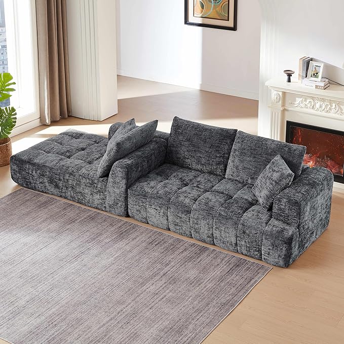 108'' Modular Sectional Cloud Couch L-Shape Boneless Couch for Living Room with Deep Seat Comfy Sleeper Sofa for Living Room Apartment Reception Spaces No Assembly Required Grey
