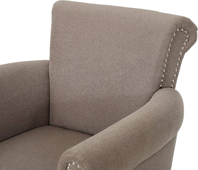 Christopher Knight Home Brice Vintage Scroll Arm Studded Fabric Club Chair Light Coffee / Dark Brown 31D x 29.5W x 31.5H in