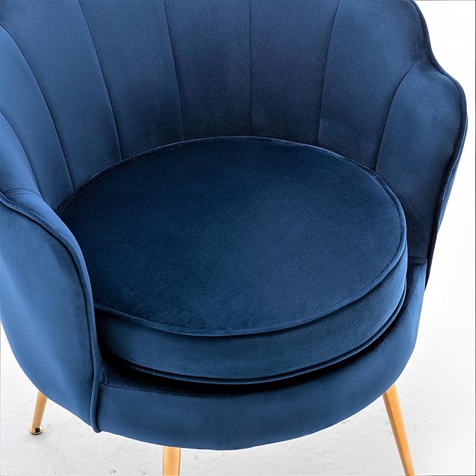 Velvet Barrel Accent Chair with Scalloped Silhouette and Gold Metal Legs Decorative Piece Suitable for Traditional Modern and Contemporary Spaces Navy Blue