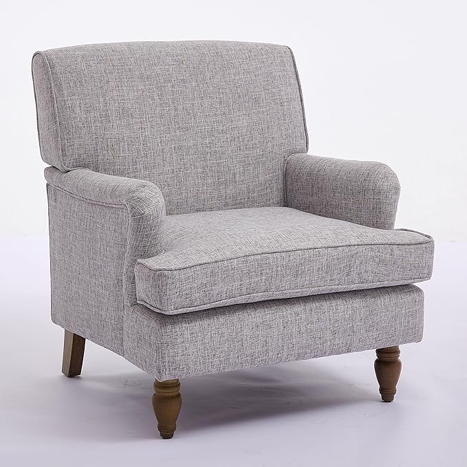 Vintage Upholstered Linen Fabric Armchair with Solid Wood Legs Accent Chair Single Sofa Chair for Living Room Office Apartment Hotel Lobby (Coffee-7.22)