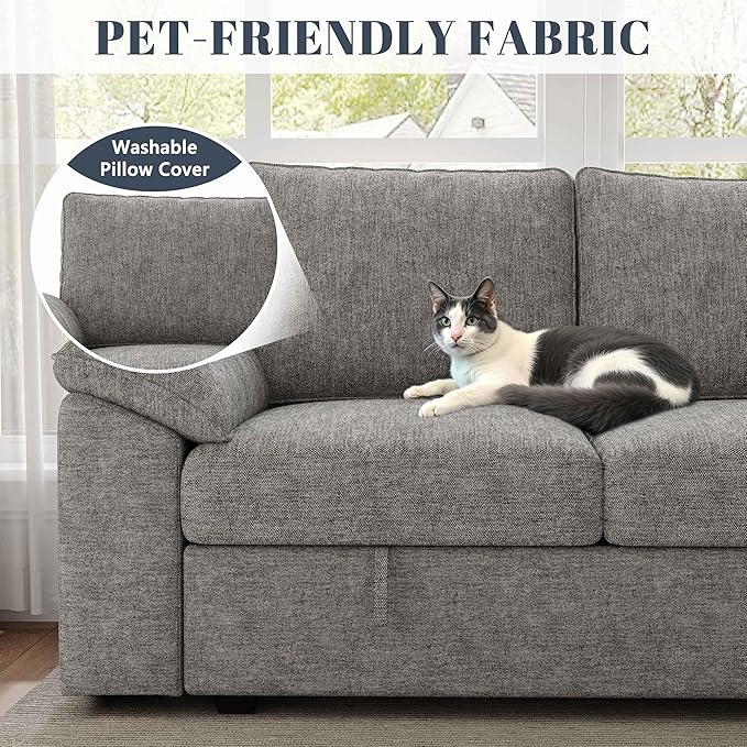 108 Inch Modular Sectional Sofa with Pull Out BedU Shaped 7 Seat Sectional Sleeper Sofa with StorageSectional Couches for Living RoomCloud Modular CouchRemovable Sofa CoverLight Gray