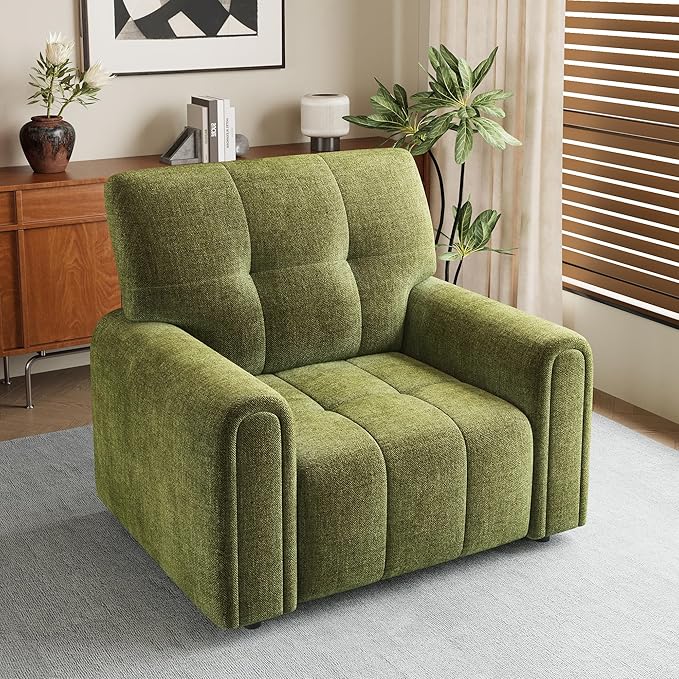 EJUNQ Mid-Century Oversized Accent ChairModern Upholstered Living Room ChairsWide Comfy Reading Chair for AdultsTraditional Single Couch Armchairs for Living Room/BedroomGreen