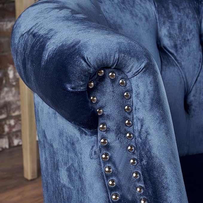 Christopher Knight Home Milani Tufted Scroll Arm Velvet Loveseat Navy Blue / Dark Brown
