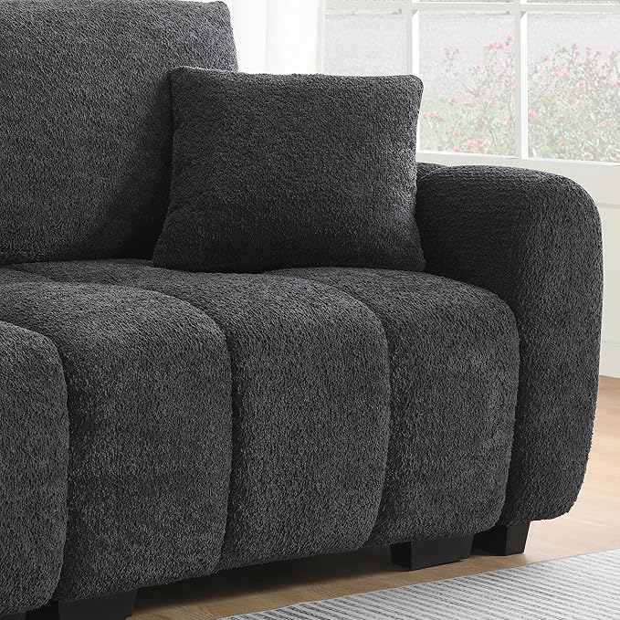 110 Modular Sectional Sofa with Pull-line Design Boucle Fabric L-Shape Upholstered Couch with Extra-Large Seat and Movable Ottoman Free Combination Sturdy Metal &amp Wood Frame (Black-04)