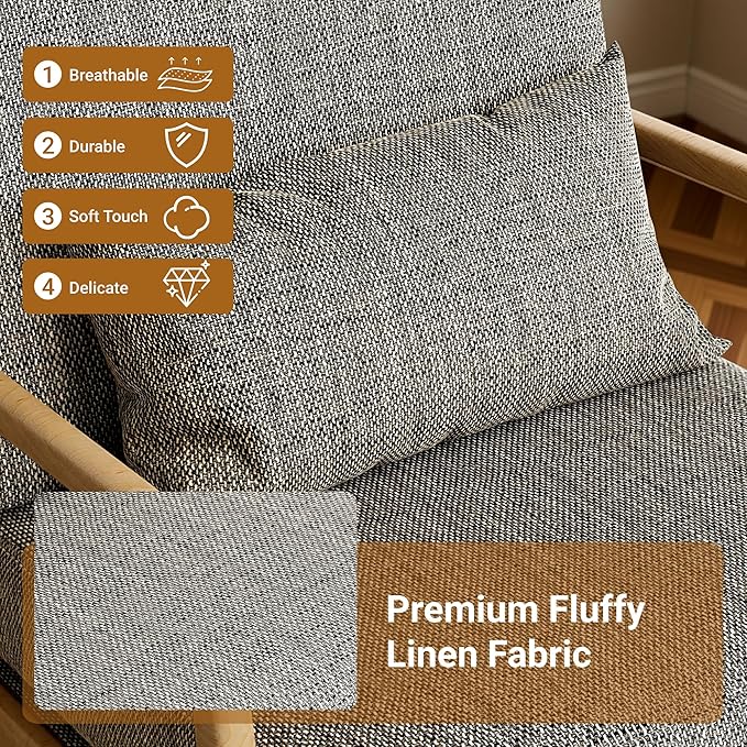 Claiks Mid-Century Modern Accent Chair Living Room Armchair with Solid Wood Frame &amp Lumbar Pillow Comfy Upholstered Lounge Chair for Bedroom Office Linen-Like Fabric Dark Gray