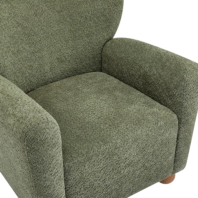 Christopher Knight Home Lindy Wingback Accent Chair Upholstered Armchair with Rounded Wooden Legs Curved Backrest Single Sofa Soft Cushion Seating Comfy Lounge Chair for Living Room Olive Green